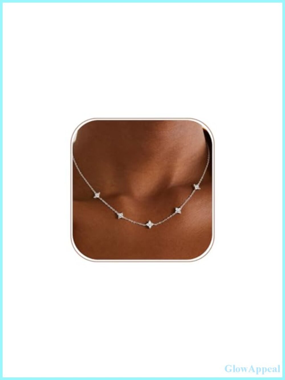 CZ Station Choker Necklace 16in+2in Silver Plated Copper Tarnish Free Layering